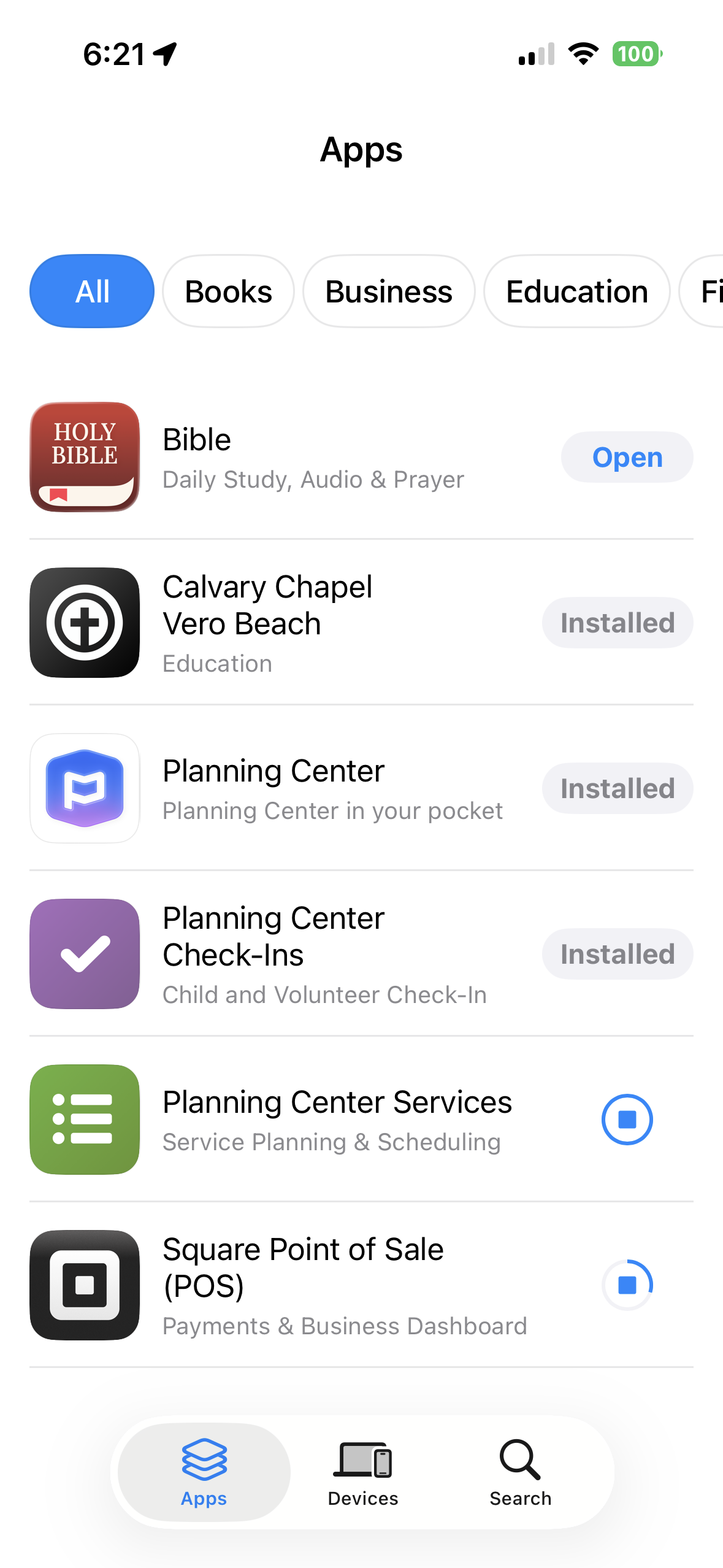 Apple Business app on iPhone showing the three app states